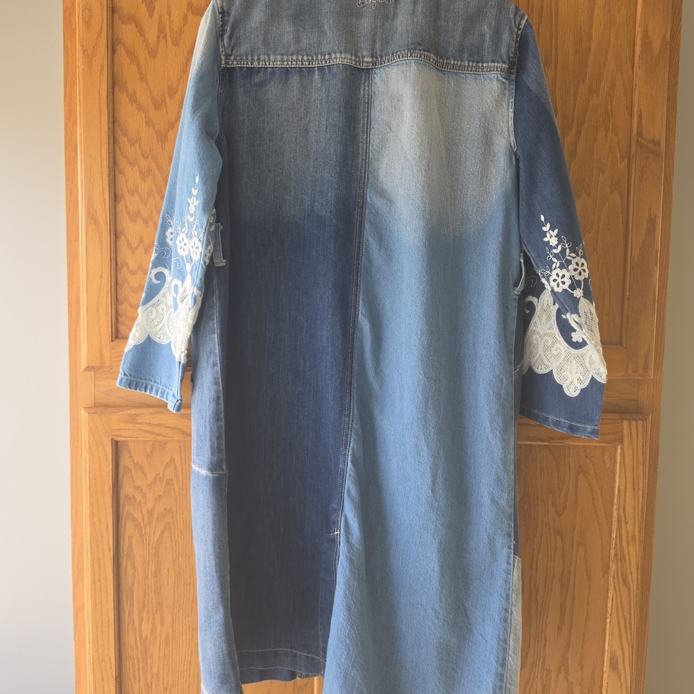 Desigual Patchwork Blue Denim Long Jean Jacket - Picture 7 of 16